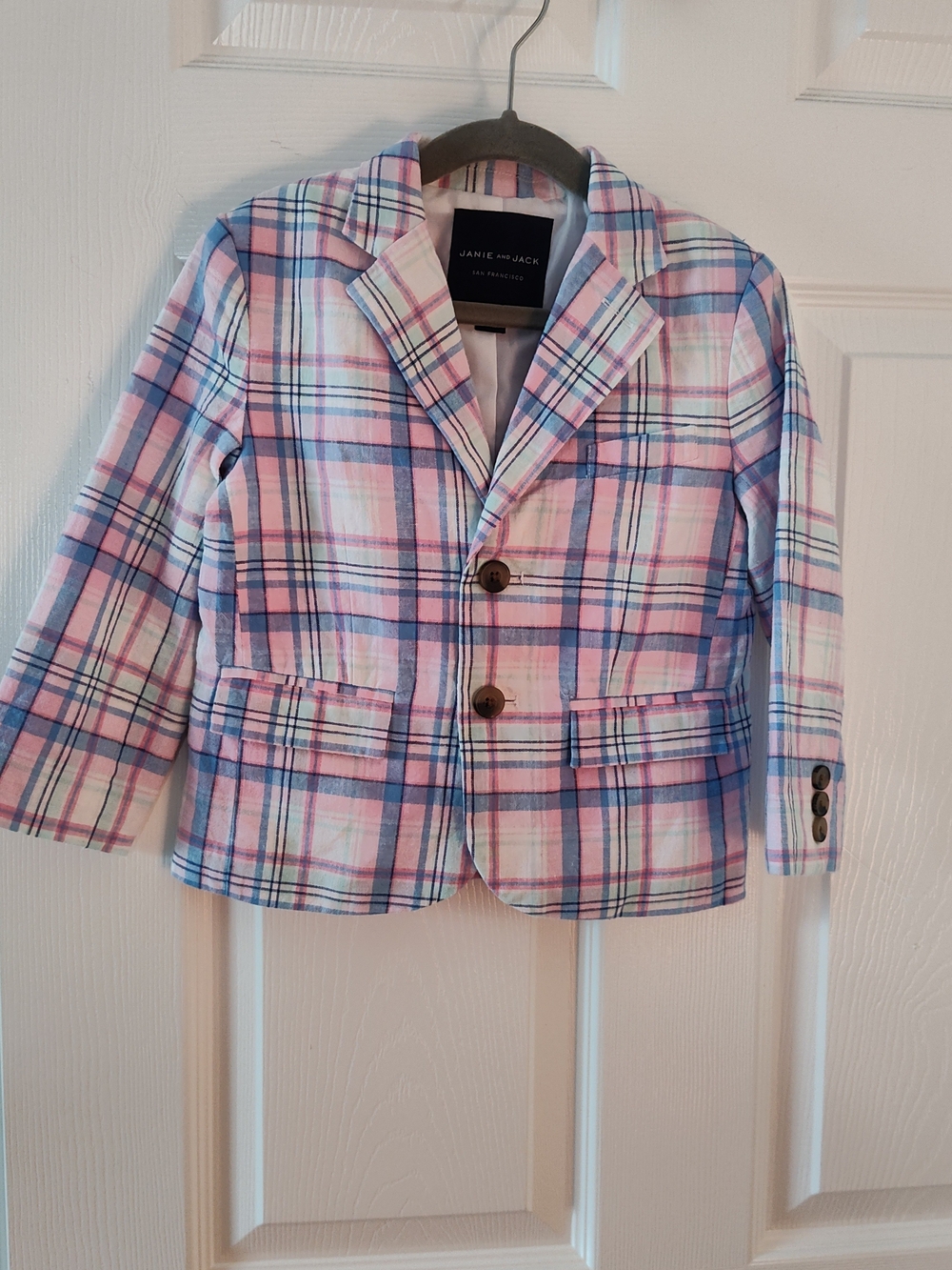 Janie and Jack Pastel Plaid Button-Up Shirt - Pink Blue White - Picture 2 of 4